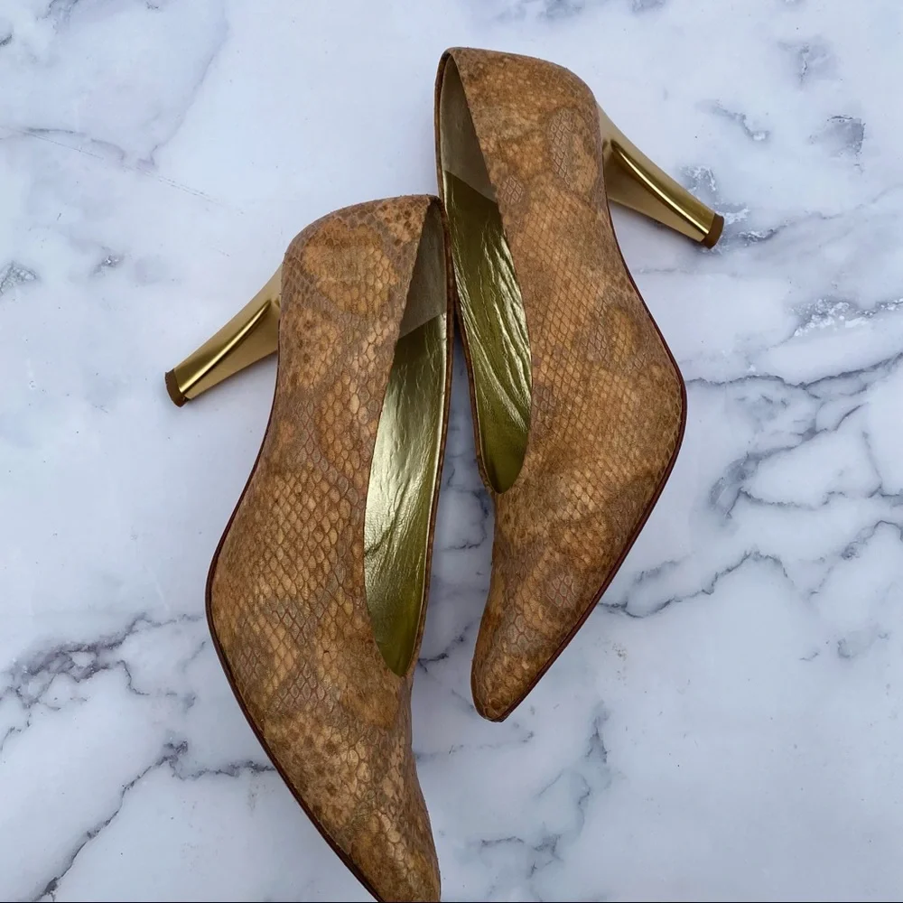 Via Spiga Leather Metallic Snake Skin Heels Pumps - Picture 3 of 8